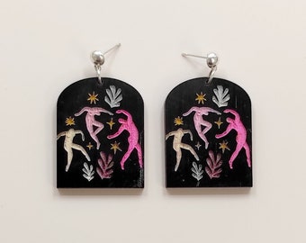 Pendientes colgantes de madera inspirados en Henri Matisse, joyería inspirada en el arte, pendientes elegantes, pendientes de dibujos de Matisse, respetuosos con el medio ambiente BK71