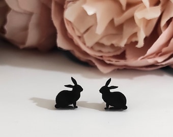 Bunny Stud Earrings, Black Rabbit Post Earrings, Hypoallergenic Jewelry