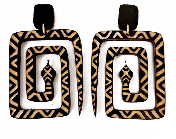 Snake Earrings, Wood Jewelry, Lightweight Earrings, Boho Earrings, Eco friendly