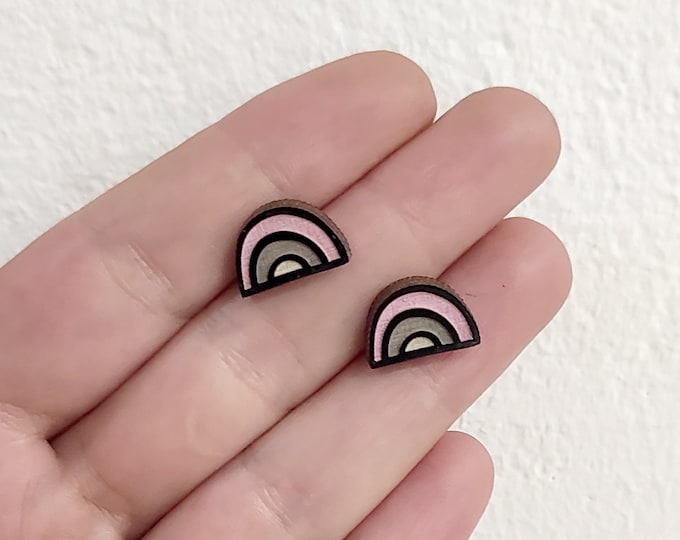 Rainbow Stud Earrings, Hand Painted Wooden Jewellery, Rainbow Earrings, Wooden Earrings, Stud Earrings, Pink Studs, Eco friendly