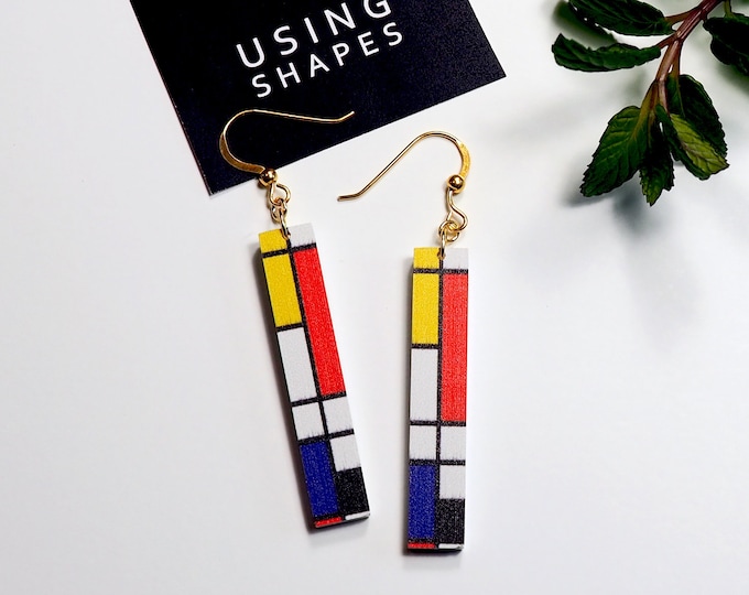 Piet Mondrian Composition, Inspired Art Drop Earrings, 1965 Piet Mondrian, Handmade Drop Earrings, Art Jewelry, Gift For Her