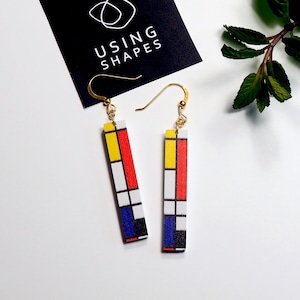 Piet Mondrian Komposition, Inspirierte Kunst Hängeohrringe, 1965 Piet Mondrian, Handgefertigte Hängeohrringe, Kunst Schmuck, Geschenk für Sie