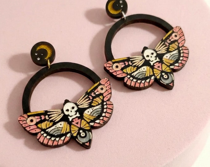 Deadhead Moth Earrings: Wooden Witchy Halloween Jewelry
