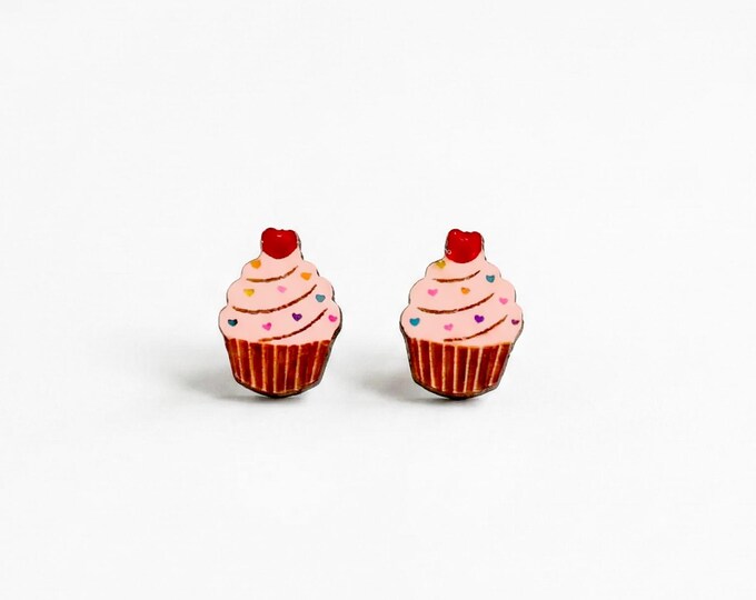 Cupcake Stud Earrings, Mini Cupcake Jewelry, Kawaii Food