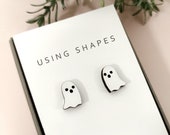 Ghost Stud Earrings, Halloween Earrings, Wooden Ghost Earring, Cute Fun Quirky Jewellery