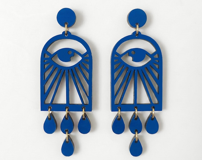 Boho Eye Dangle Earrings, Wooden Statement Earrings