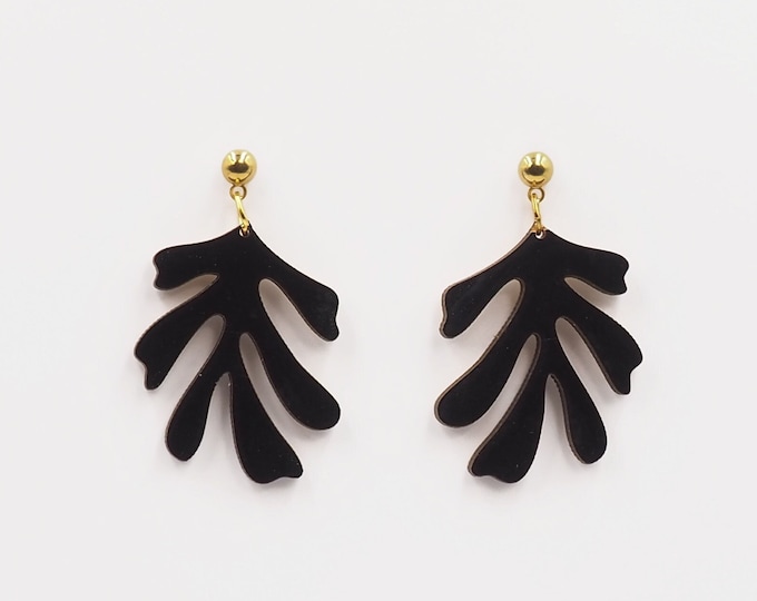 Matisse Earrings, Leaf Shape Earrings, Art Inspired Jewelry, Elegant Earrings, Gift For Her, Black Earrings, Henri Matisse Cut Outs