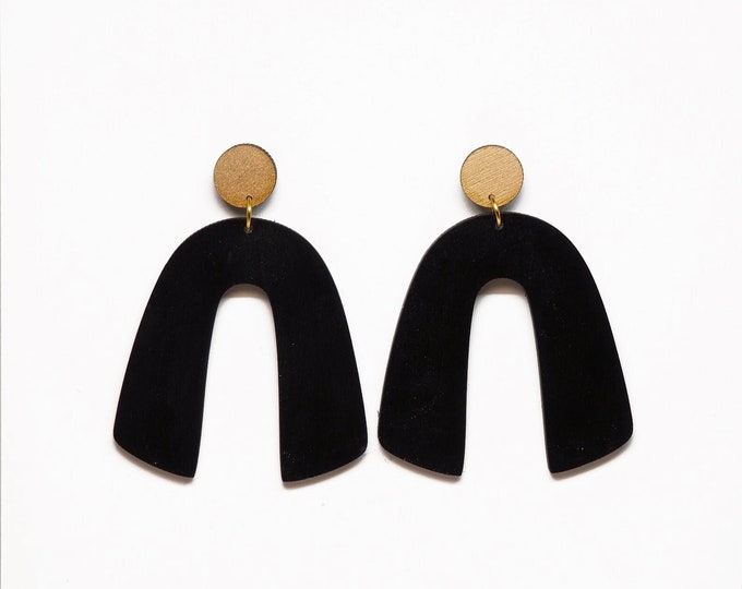Modern Black Earrings, Statement Earrings, Elegant Earrings, Gift For Her, Wooden Earrings