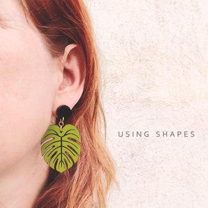 Monstera Leaf Earrings, Botanical Earrings, Wooden Earrings, Green Earrings, Elegant Earrings, Gift For Her, Nature Style Earrings, GR03