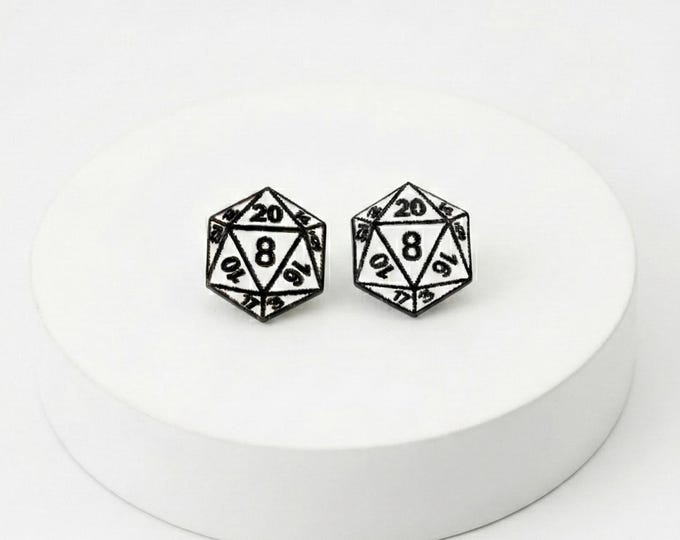 D20 Dice Stud Earrings: Hand-Painted DND Jewelry