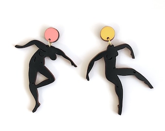Pendientes de madera con bailarinas de Matisse, joyería artística