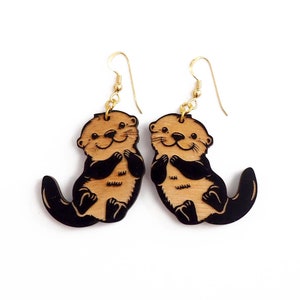 Otter Earrings: Birch Wood, Sterling Silver Hooks