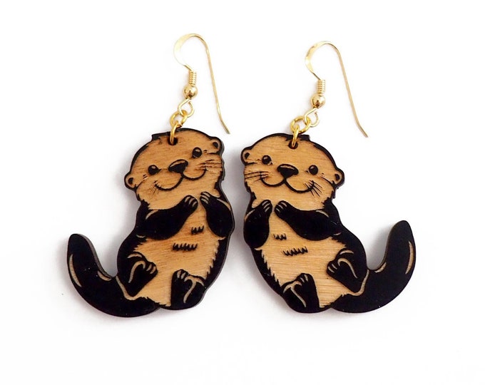 Otter Drop Earrings, Animal Earrings, Otter Accessories, Cute Animal, Animal Gift Idea, Dangle and Drop earrings, Eco friendly