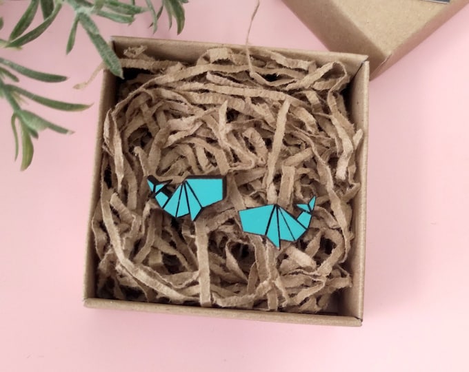 Origami Whale Stud Earrings, Wooden Earrings, Sea Animal Studs, Hand Painted Jewelry, Hypoallergenic Posts, Eco friendly