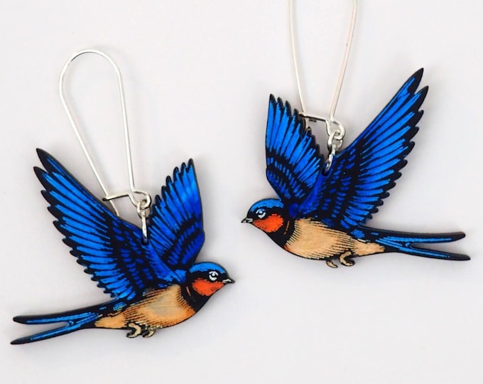 Swallow Bird Earrings, Drop Earrings, Bird Jewelry, Dangle Bird Earrings