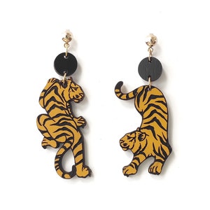 Tiger Drop Earrings, Tiger Earrings, Wild Tiger Earrings, Tropical Earings, Boho Earrings, Gift for Her, YW15