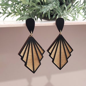 Geometrical Wooden Earrings, Drop Earrings, Elegant Earrings, Gift For Her, Statement Earrings,BK125 image 4