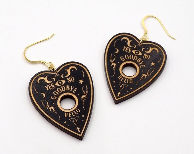Ouija Board Planchette Wood Earrings, Spirit Board Planchette Dangle Earrings, Ouija Board, Wooden Jewelry BK21