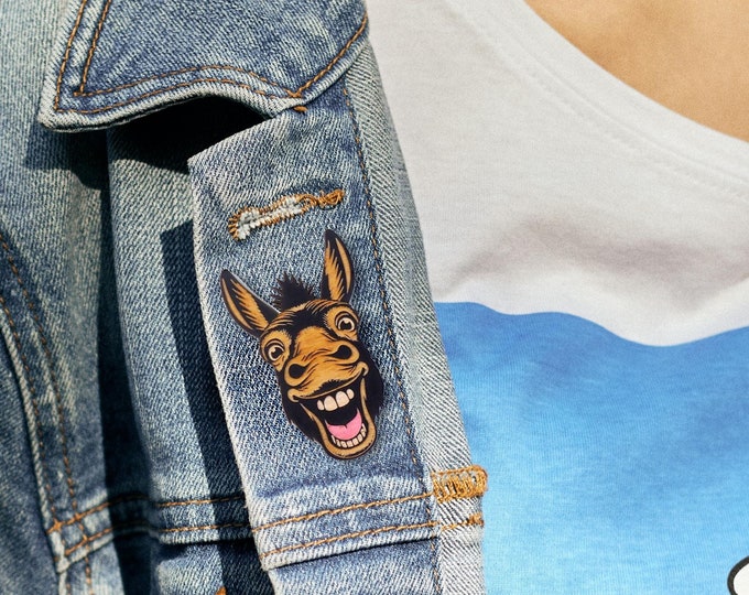 Happy Donkey Pin Brooch, Cute  Donkey, Wooden Pin, Cute Animal, Fridge Magnet, Smiling Donkey Pin, Donkey Lover Gift, BK176