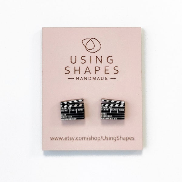 Clapper Board Stud Earrings, Movie Slate Stud Earring, Wooden Jewelry, Clapper Board Posts, Wooden Earrings, Studs, Eco friendly, SBK6