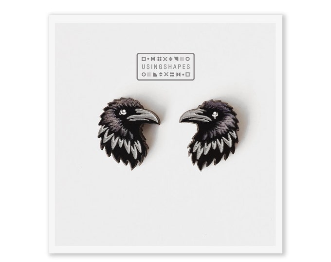 Crow Stud Earrings, Raven Earrings, Bird Studs, Bird Posts, Wooden Earrings, Eco friendly
