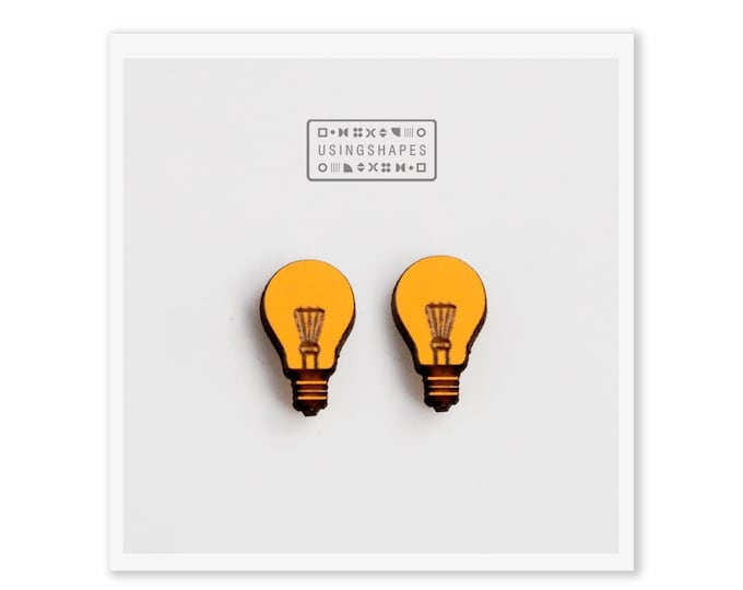 Light Bulb Stud Earrings, Light Bulb Earrings, Bright Idea Sign, Eco friendly, Funny Earrings, Tesla Earrings, Yellow Stud Earrings