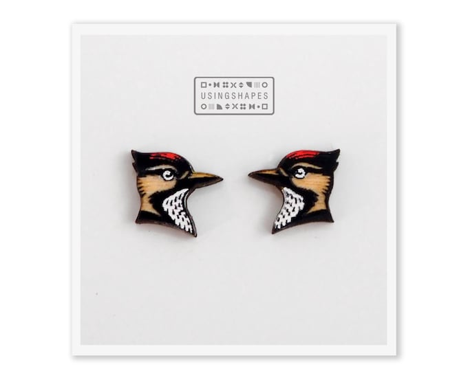 Woodpecker Stud Earrings, Wooden Jewelry