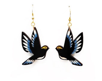 Bird Drop Earrings, Bird Jewelry, Dangle and Drop earrings, Colorful Bird Earrings, Statement Earrings, Eco friendly BK96