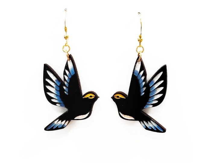 Bird Drop Earrings, Bird Jewelry, Dangle and Drop earrings, Colorful Bird Earrings, Statement Earrings, Eco friendly BK96
