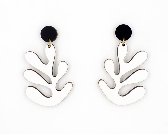Matisse Inspired Wooden Drop Earrings, Black and White Earrings, Art Inspired Jewelry