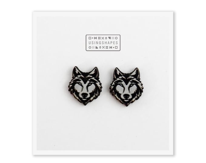Wooden Wolf Stud Earrings, Animal Jewelry