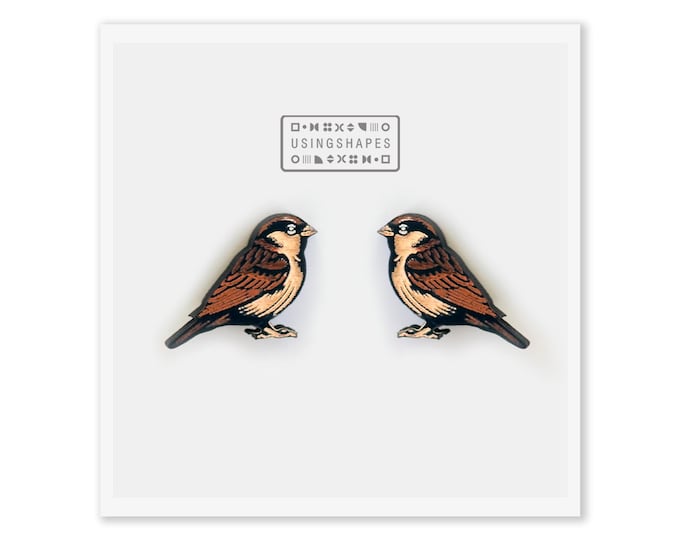 Sparrow Stud Earrings Wooden Bird Jewelry