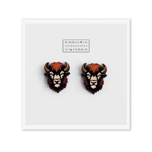 Bison Stud Earrings Wooden Buffalo Jewelry