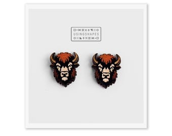 Bison Stud Earrings Wooden Buffalo Jewelry