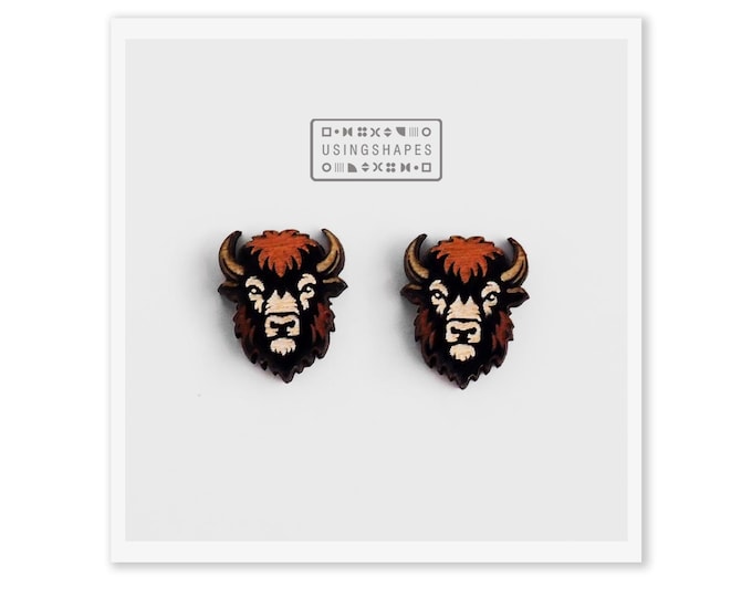 Bison Stud Earrings Wooden Jewelry