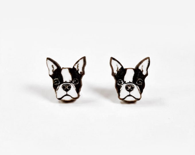 French Bulldog Stud Earrings, Wooden Jewelry, Hypoallergenic