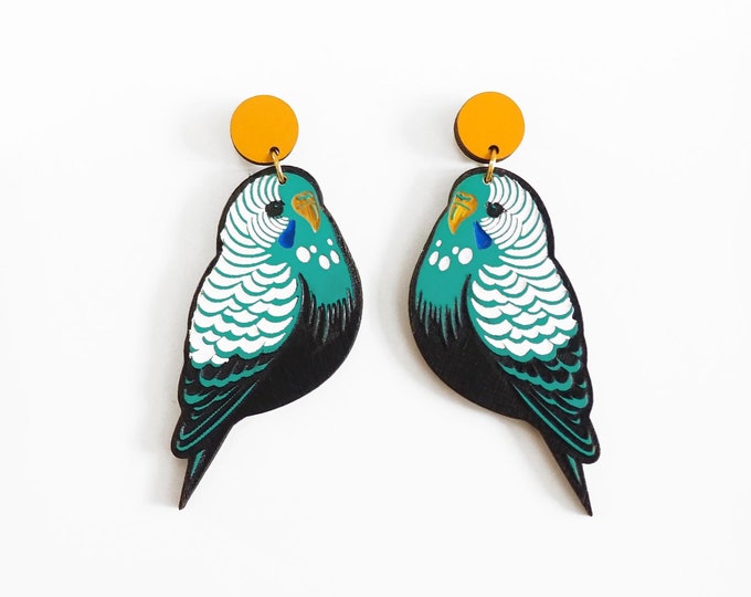 Parakeet Birds Drop Earrings, Bird Jewelry, Dangle and Drop earrings, Bird Earrings, Tropical Bird, Parrot Earrings,