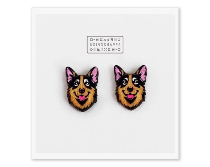 Corgi Dog Stud Earrings, Handmade Wooden Earrings, Pembroke Welsh Corgi Stud Earrings, Dog Lover Gift Idea, Eco friendly earrings