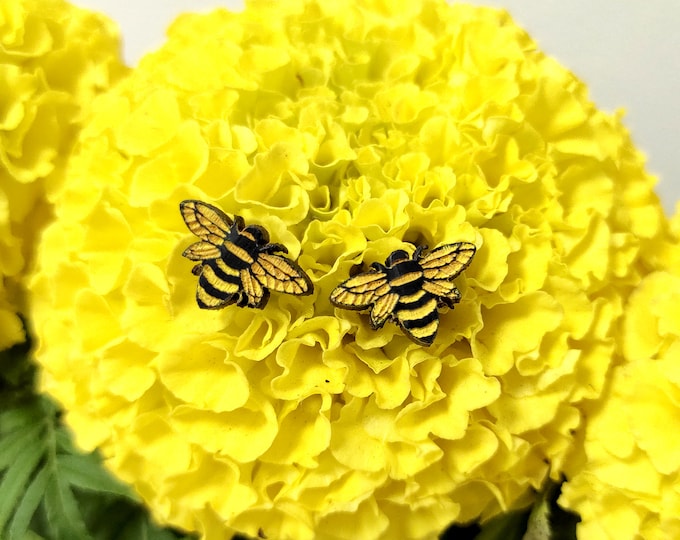 Bee Stud Earrings, Wooden Jewelry, Hypoallergenic