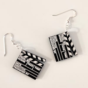 Clapper Board Dangle Earrings, Wooden Jewelry, Movie Slate Earring, Jewelry, Accessories, Clapper Board