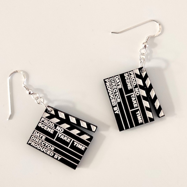 Clapper Board Dangle Earrings, Wooden Jewelry, Movie Slate Earring, Jewelry, Accessories, Clapper Board