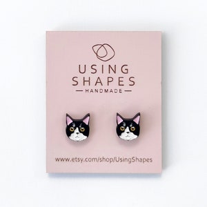 Boucles d'oreilles Tuxedo Cat Stud, Bijoux en bois peints à la main, Boucles d'oreilles Tuxedo, Boucles d'oreilles Cute Cat Stud, Eco friendly, SBK31