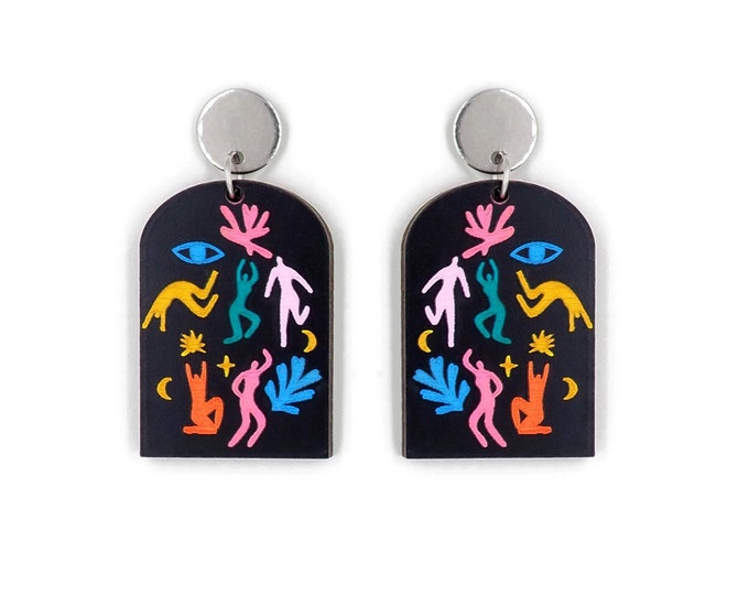 Henri Matisse Inspired Wooden Drop Earrings, Art Inspired Jewelry, Art Earrings, Elegant Earrings, Gift For Her, Eco friendly