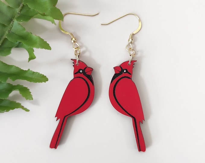 Cardinal Bird Drop Earrings, Red Bird Jewelry, Dangle Earrings, Red Bird Earrings, Cardinal Bird Drop Earrings, Eco friendly RD01