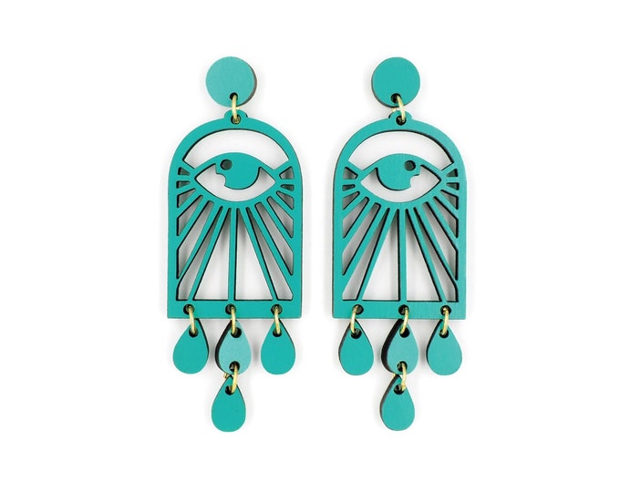 Boho Eye with Drops Dangle Earrings, Statement Drop earrings, Mystical Eye Drop Earrings, TRQ10