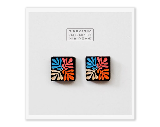 Matisse Inspired Wooden Studs Earrings