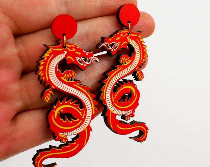 Red Dragon Drop Earrings Fantasy Jewelry