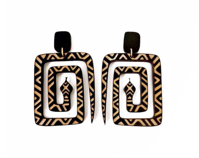Snake Earrings, Wood Jewelry, Lightweight Earrings, Boho Earrings, Eco friendly