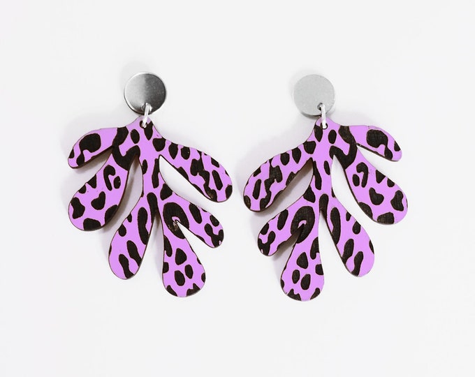 Stylish Leopard Earrings, Matisse Inspired Drop Earrings, Artful Wood Jewelry