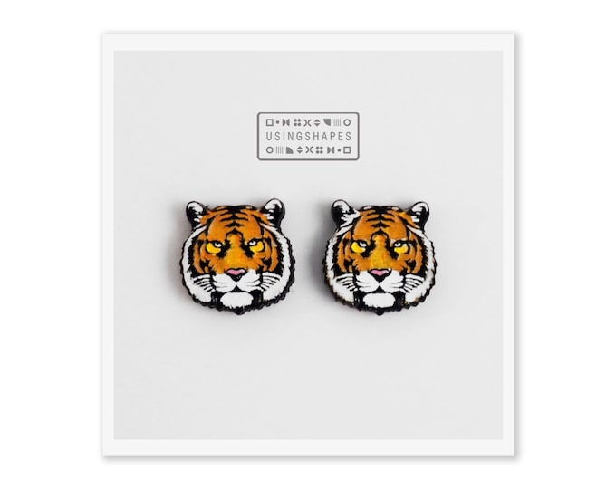 Tiger Earrings, Unique Wild Animal Jewelry, Safari Style Earrings, Big Cat Accessories, Tiger Studs, Tiger Lover's Stud Earrings